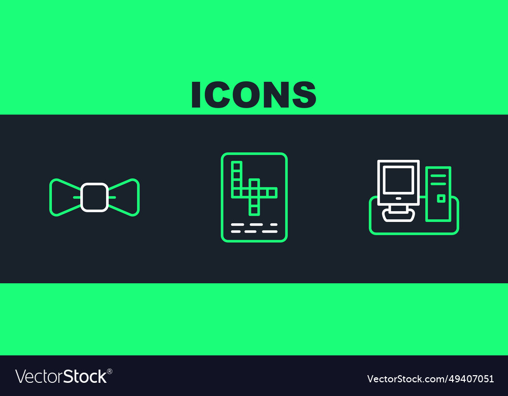 Set line monitor with keyboard bow tie Vector Image Set line monitor with keyboard bow tie
