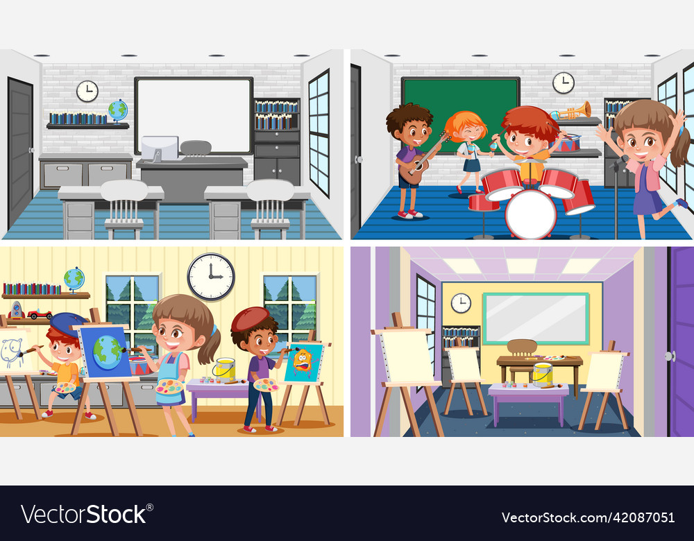 Set of student in the classroom scene vector image Set of student in the classroom scene
