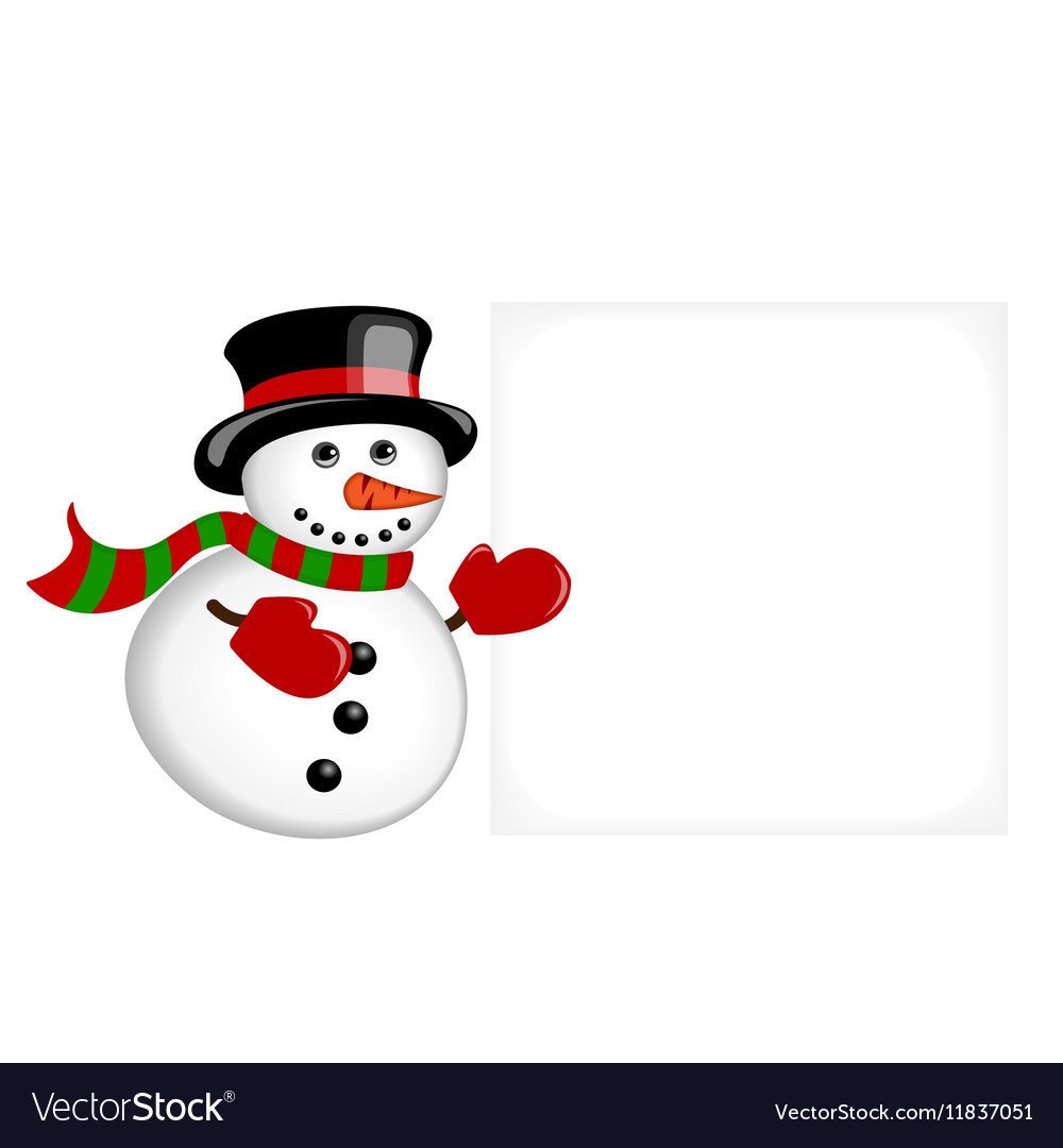 Snowman pointing on a banner Royalty Free Vector Image