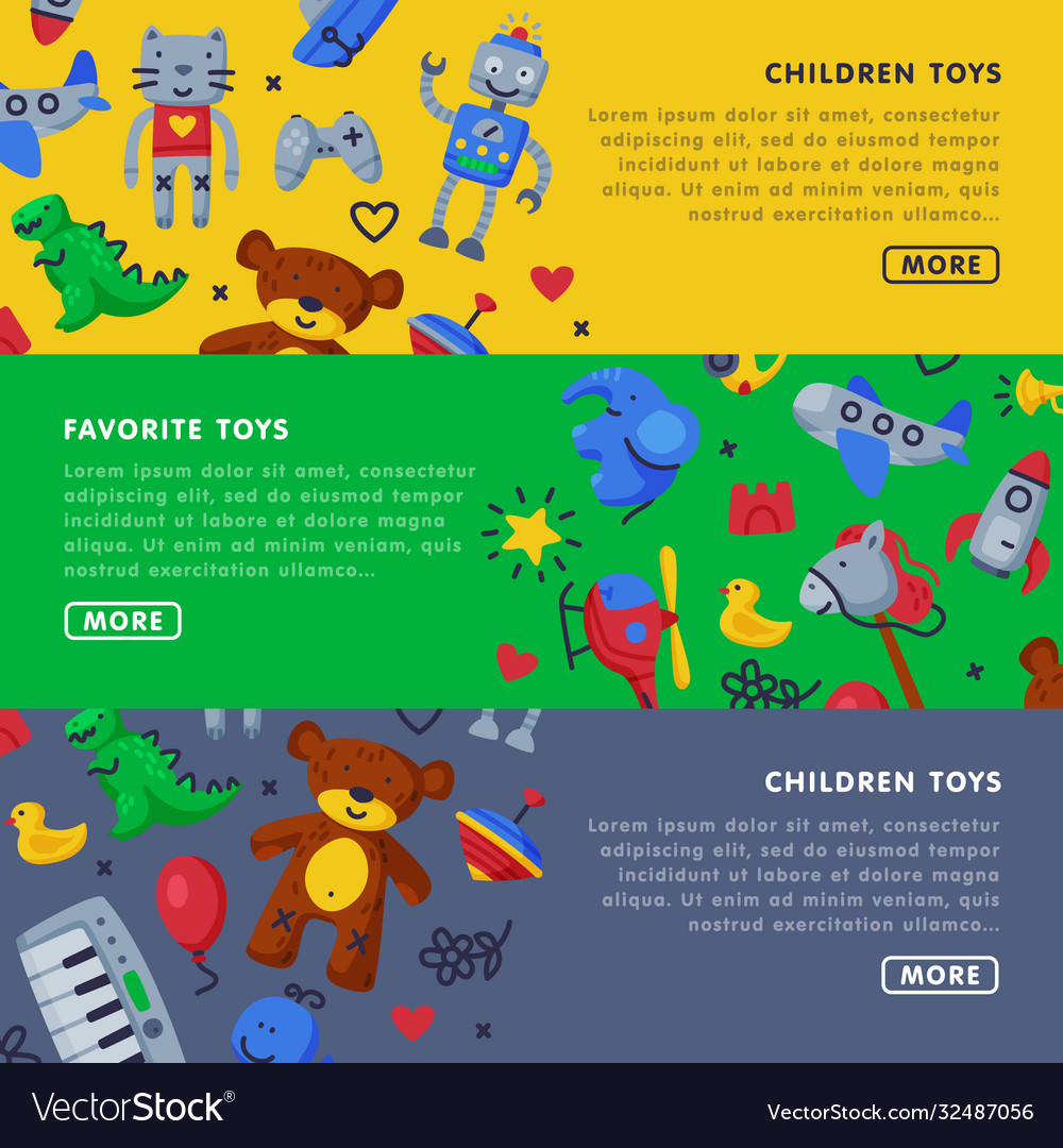 Children favorite toys landing page templates set Vector Image