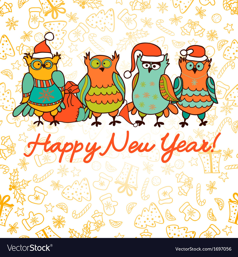 Cute christmas background with funny owls Vector Image