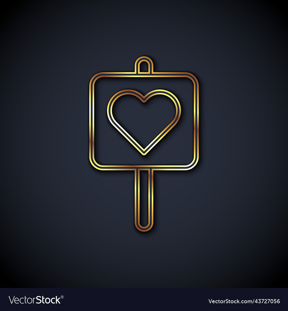 Gold line map pointer with heart icon isolated