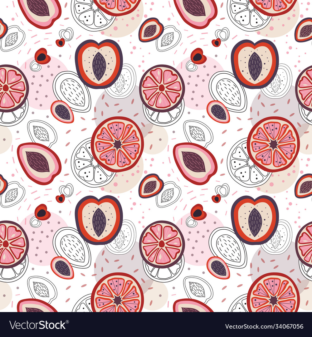 Half cut fruit slices pattern in cartoon vector image Half cut fruit slices pattern in cartoon