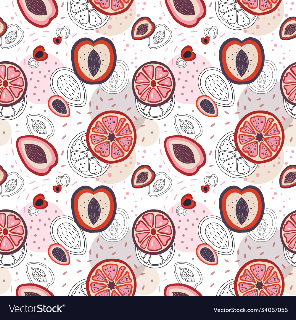 Half cut fruit slices pattern in cartoon