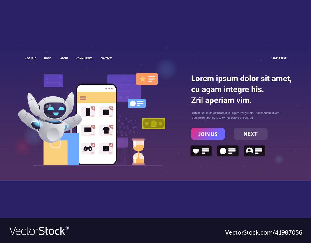 Modern robot choosing items on smartphone screen