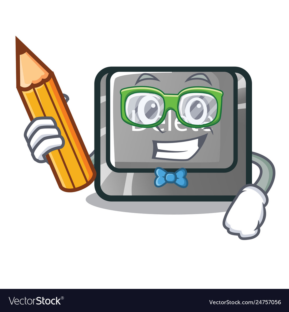 Student cartoon delete button located on keyboard
