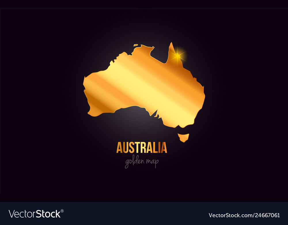 Australia country border map in gold golden metal