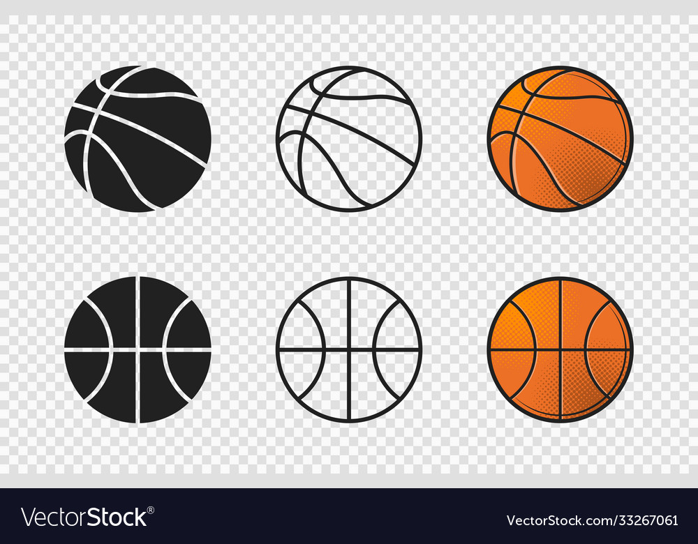 Basketball ball set icons orange color silhouette vector image Basketball ball set icons orange color silhouette