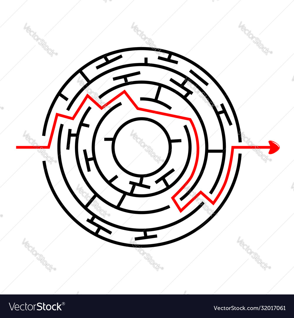 Black circle maze red line from in to out Vector Image Black circle maze red line from in to out