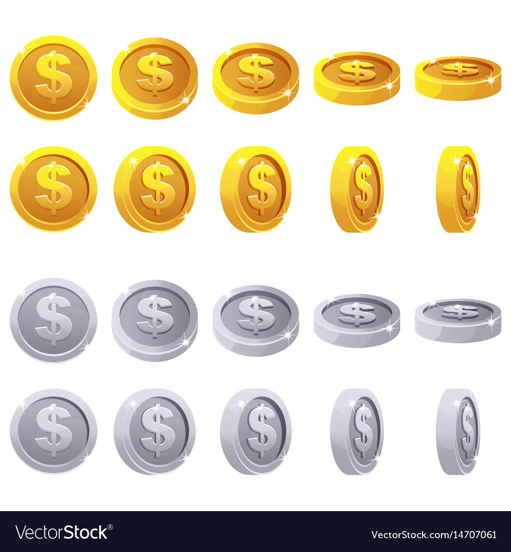 Cartoon set of 3d metallic coins animation