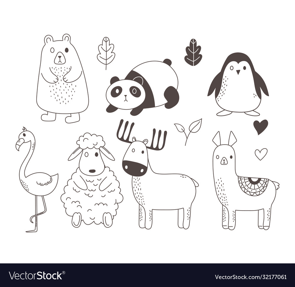 Cute animals sketch wildlife cartoon adorable bear