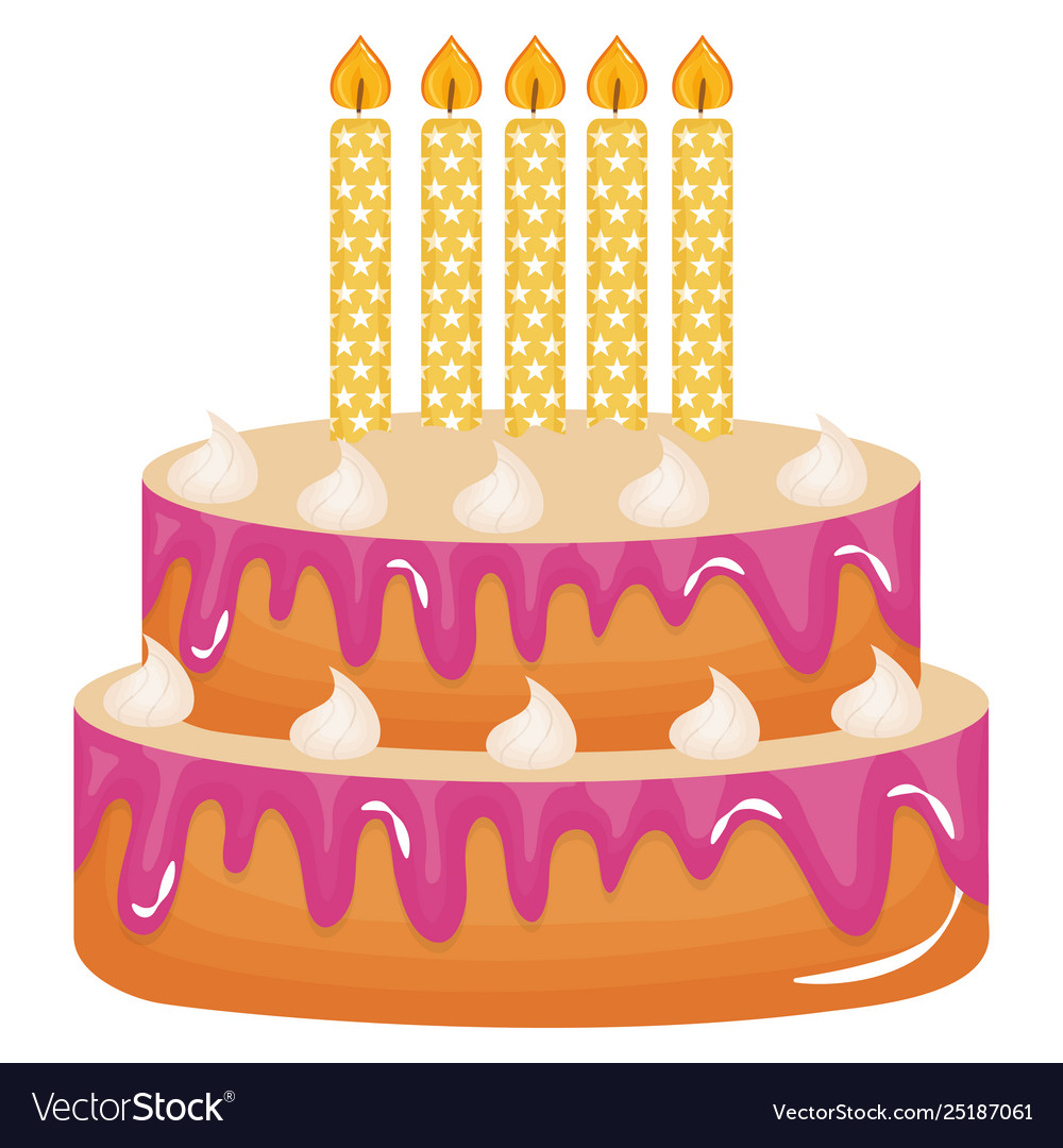 Delicious sweet cake with candles Royalty Free Vector Image