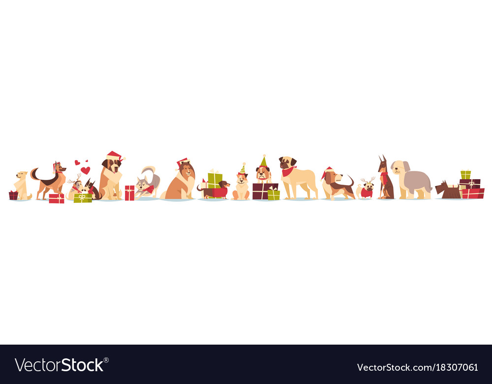 Group of cute dogs in santa hats symbol 2018