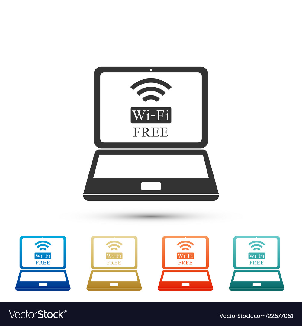 Laptop and free wi-fi wireless connection icon