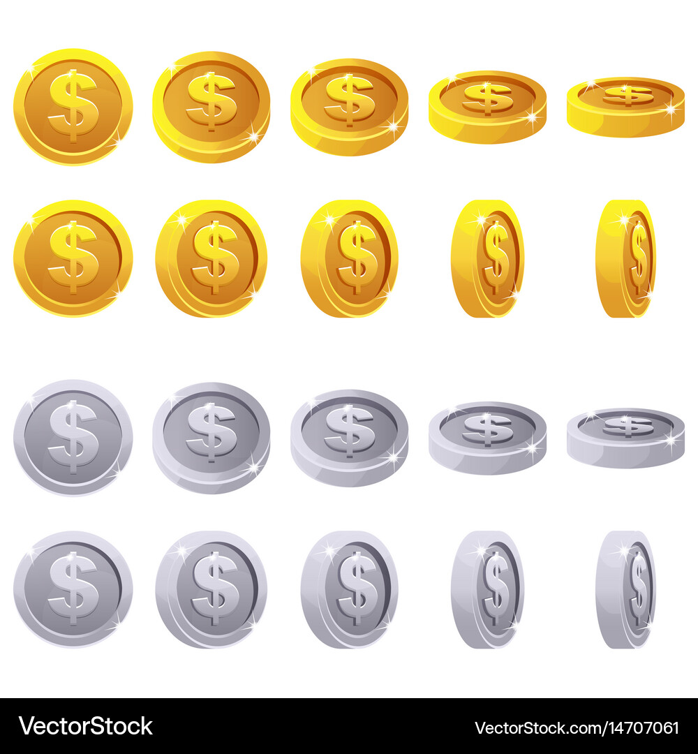 Metallic Coins Set - 3D Animation Royalty Free Vector Image