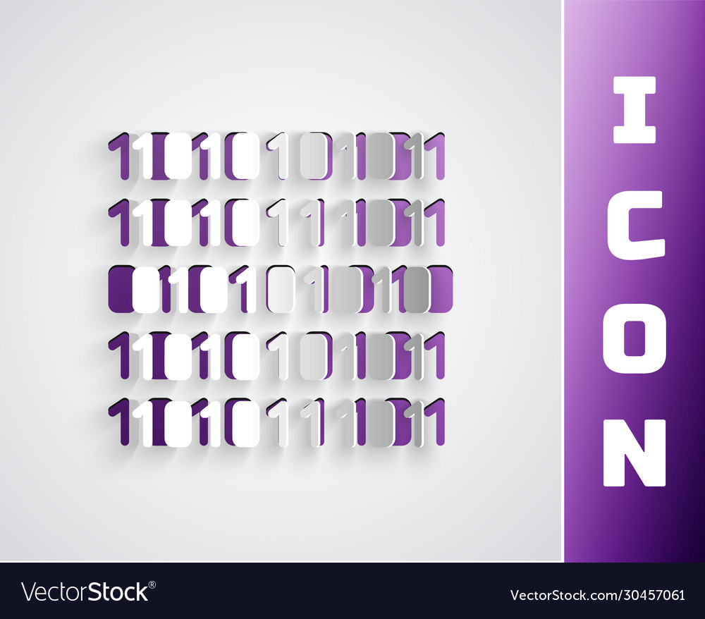 Paper cut binary code icon isolated on grey vector image Paper cut binary code icon isolated on grey