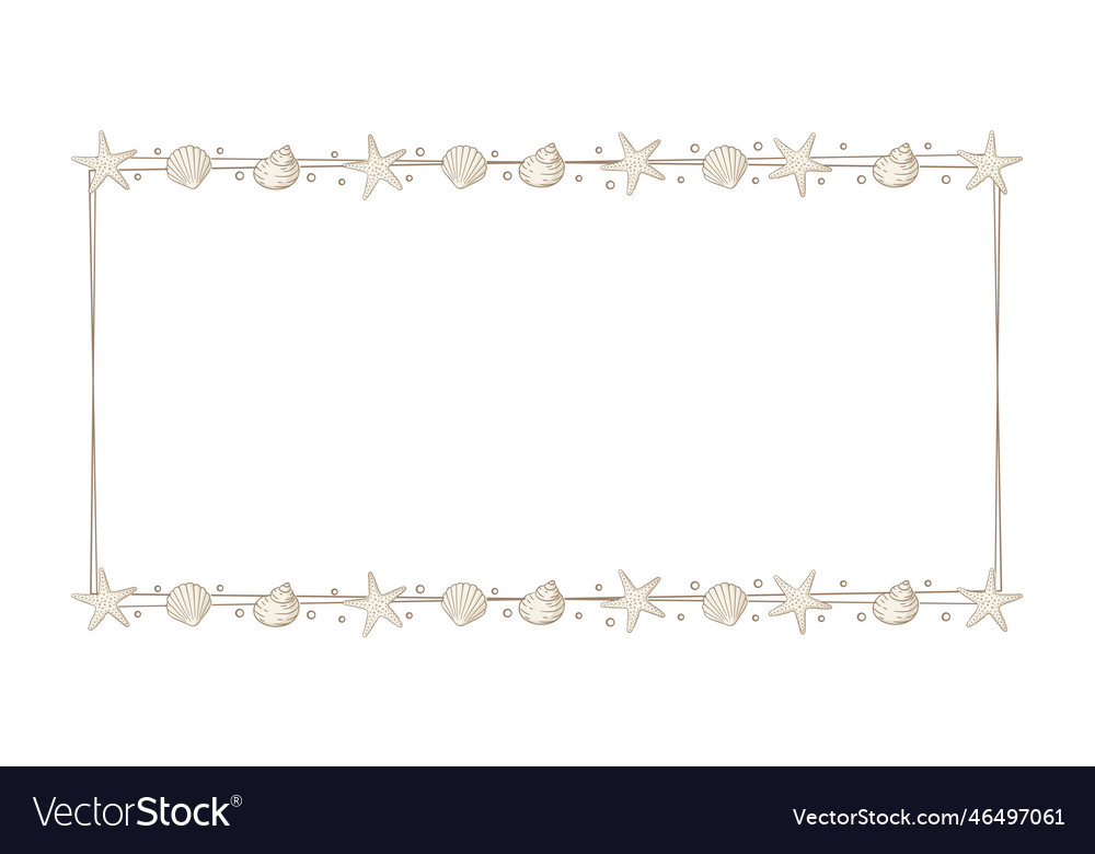 Rectangle seashell frame sea and ocean design vector image Rectangle seashell frame sea and ocean design
