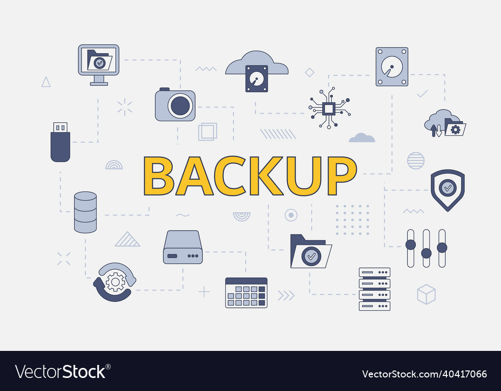 Backup concept with icon set big word vector image Backup concept with icon set big word
