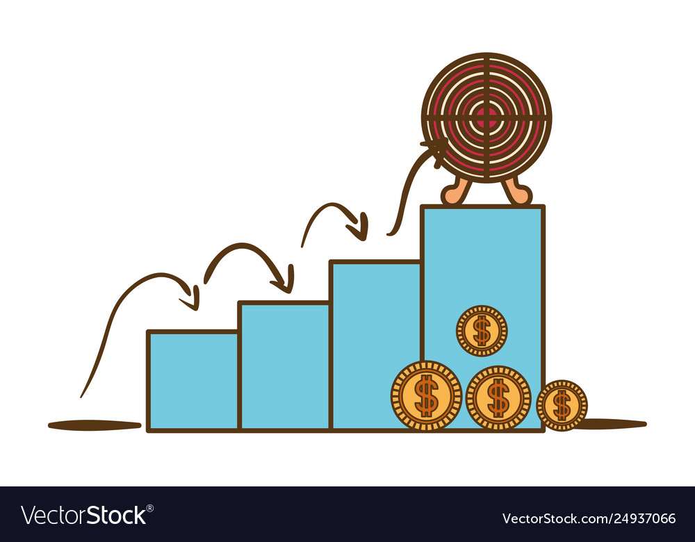 Bar chart with target shooting isolated icon