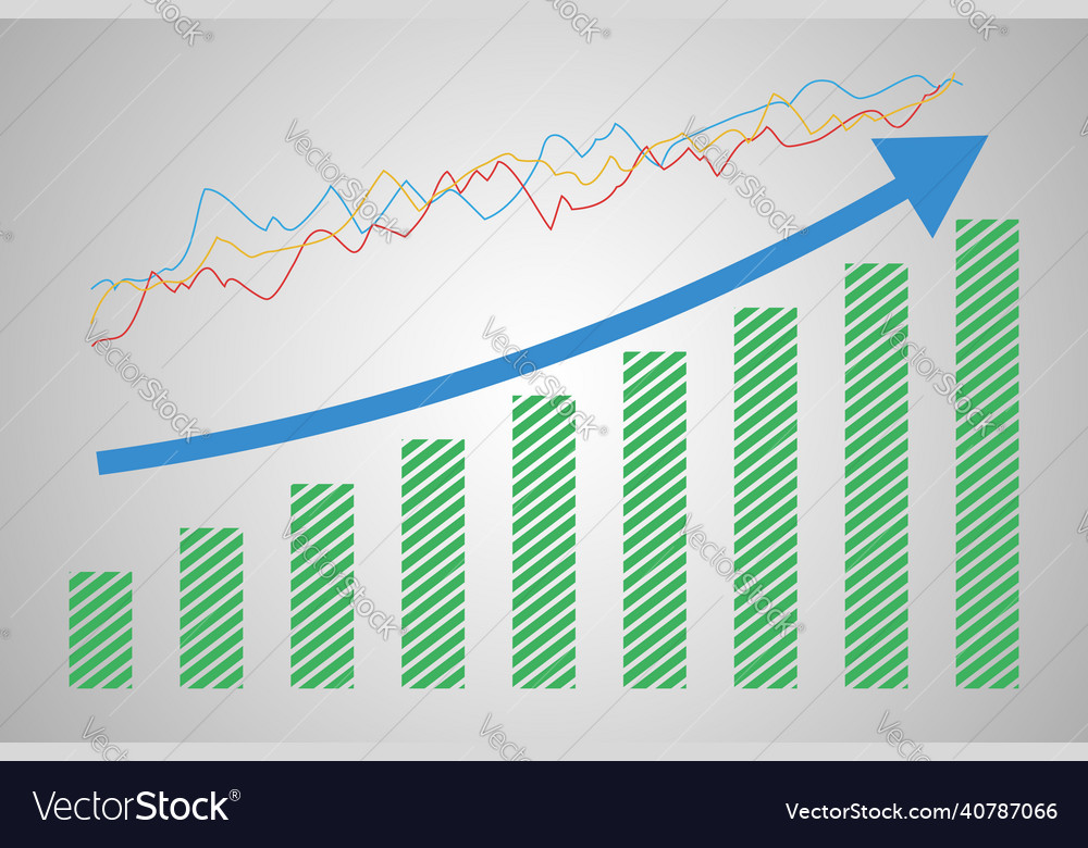 Bar graph growth and up arrow vector image Bar graph growth and up arrow