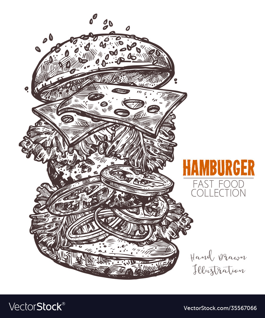 Classic cheeseburger hand drawn engraving sketch