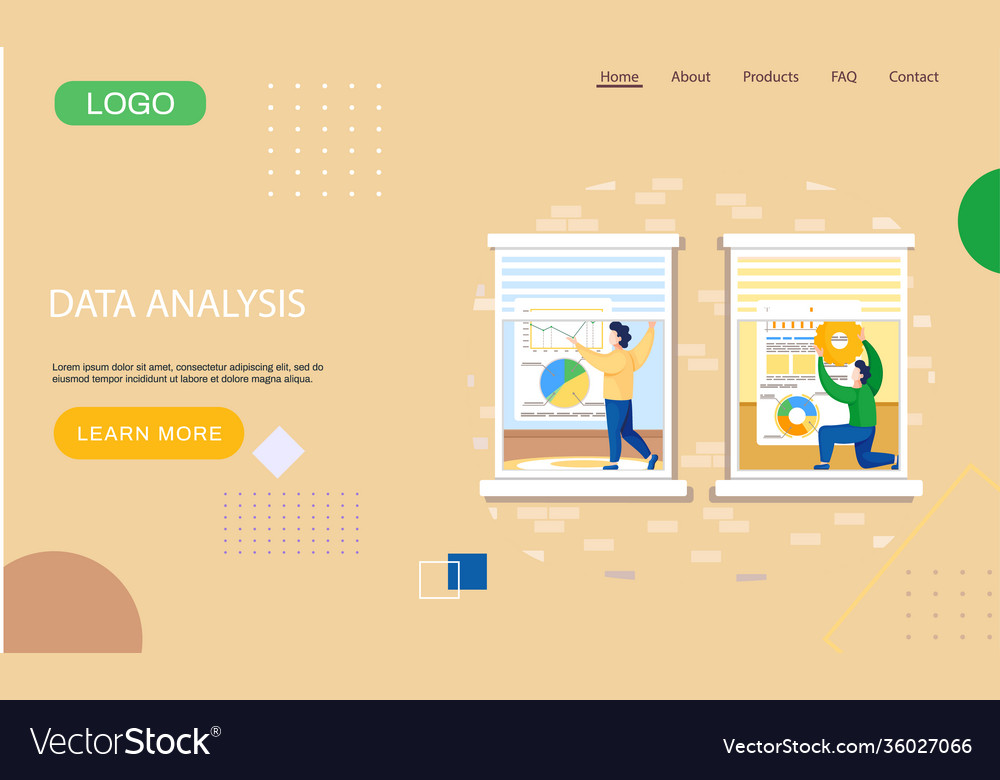 Data analysis analytics landing page template vector image Data analysis analytics landing page template