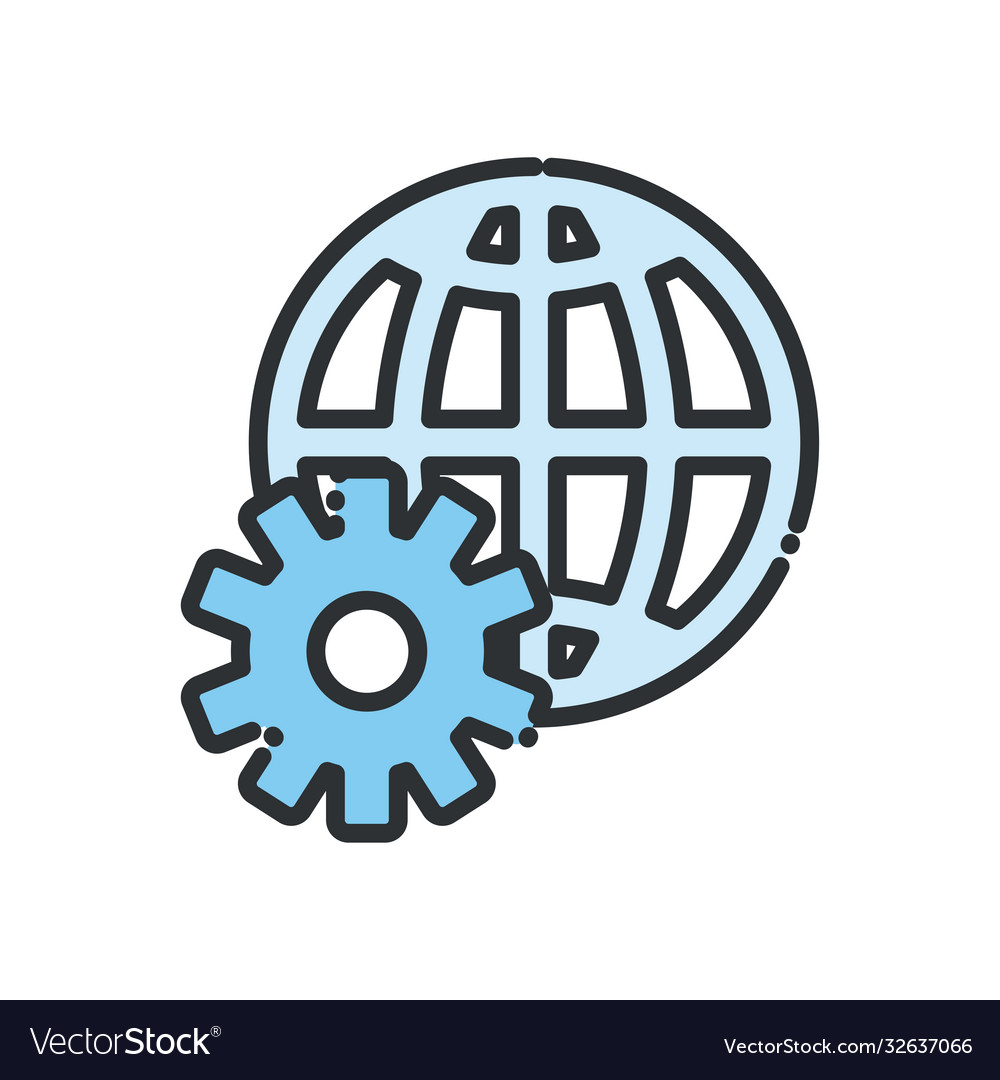 Global sphere with gear line and fill style icon