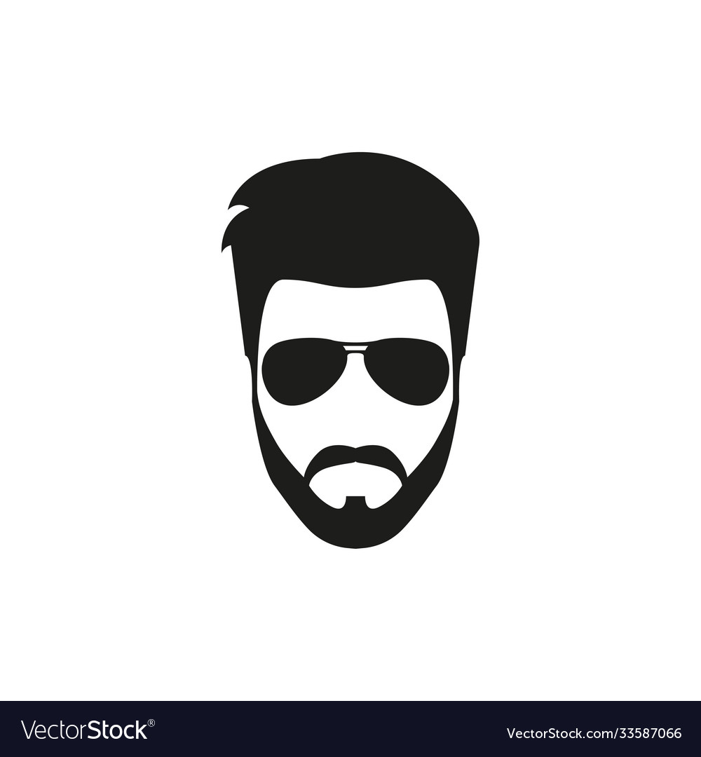 Hipster man beard face with glasses icon in flat