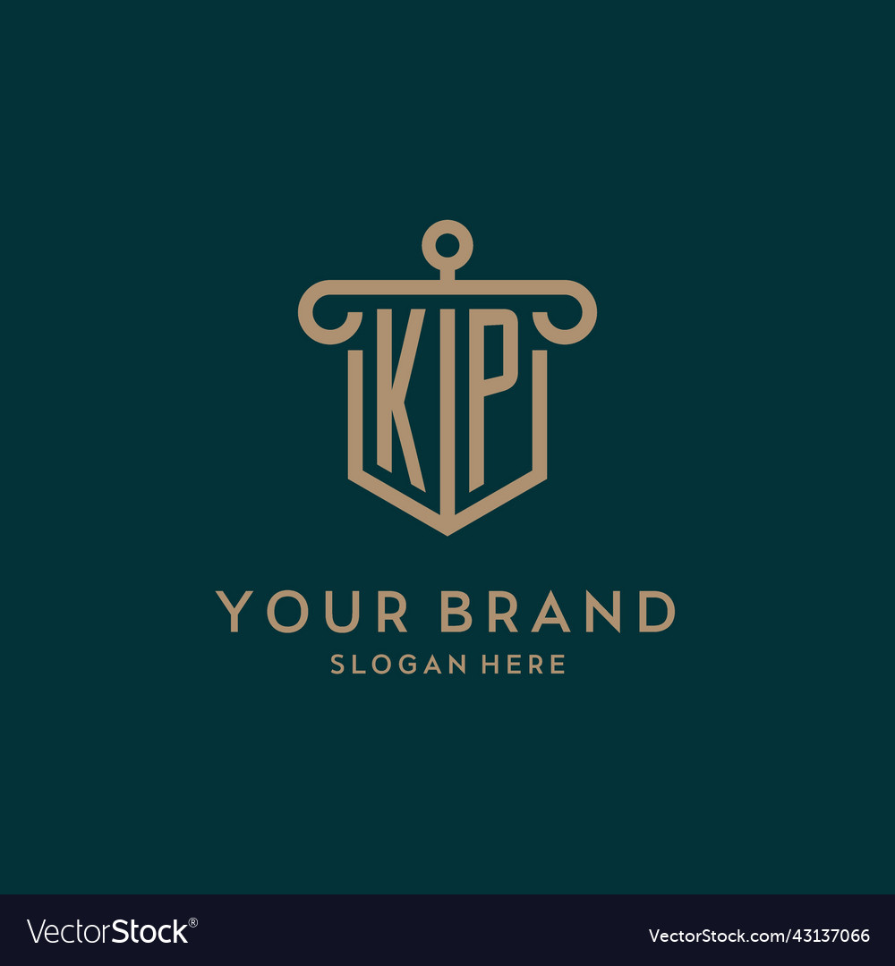 Kp monogram initial logo design with shield