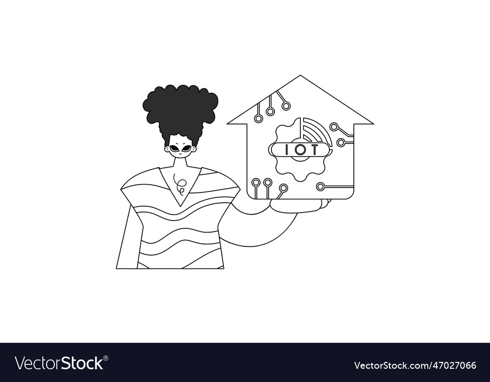 Man with iot icon in a line design