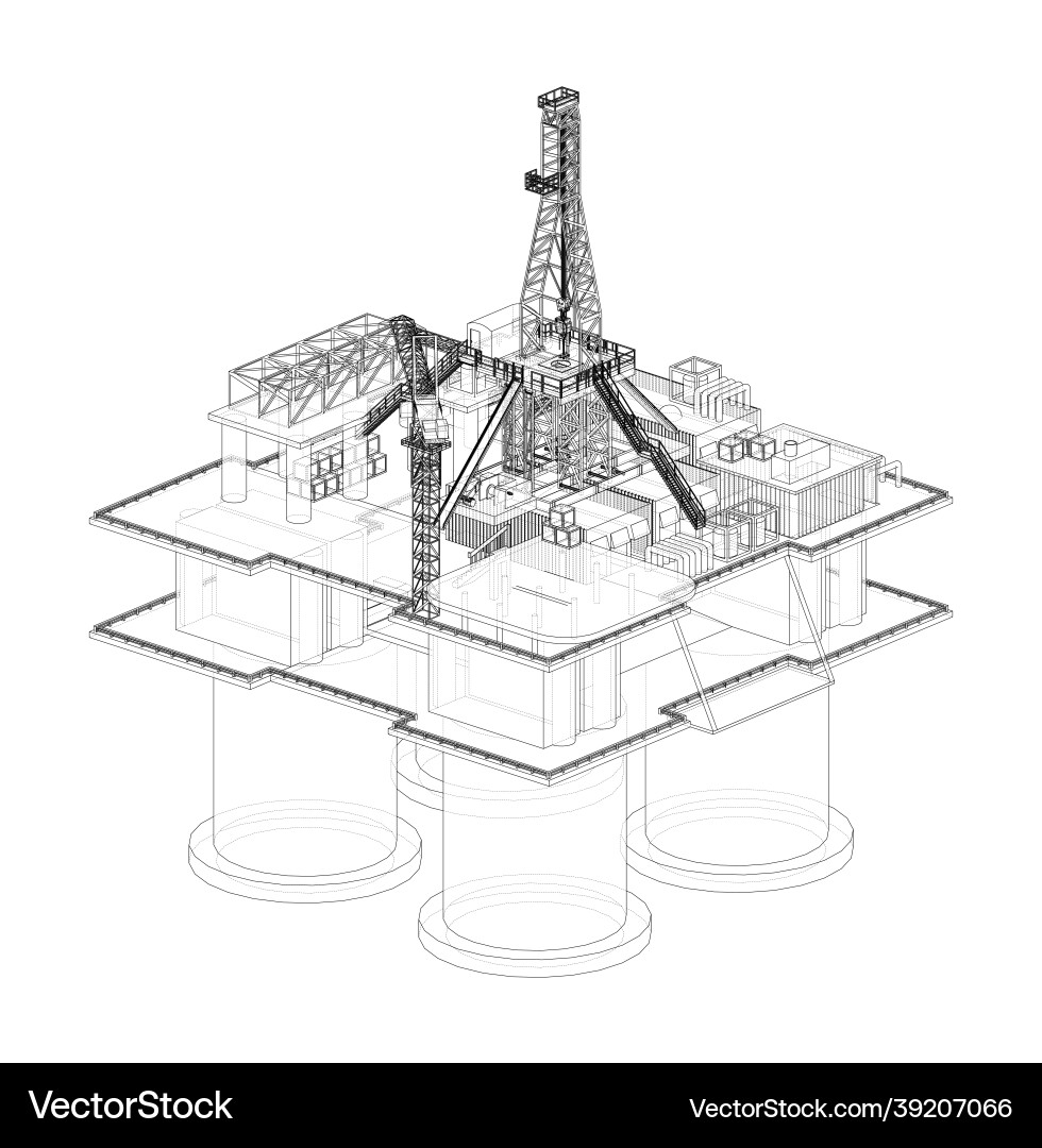 Offshore oil rig rendering of 3d Royalty Free Vector Image