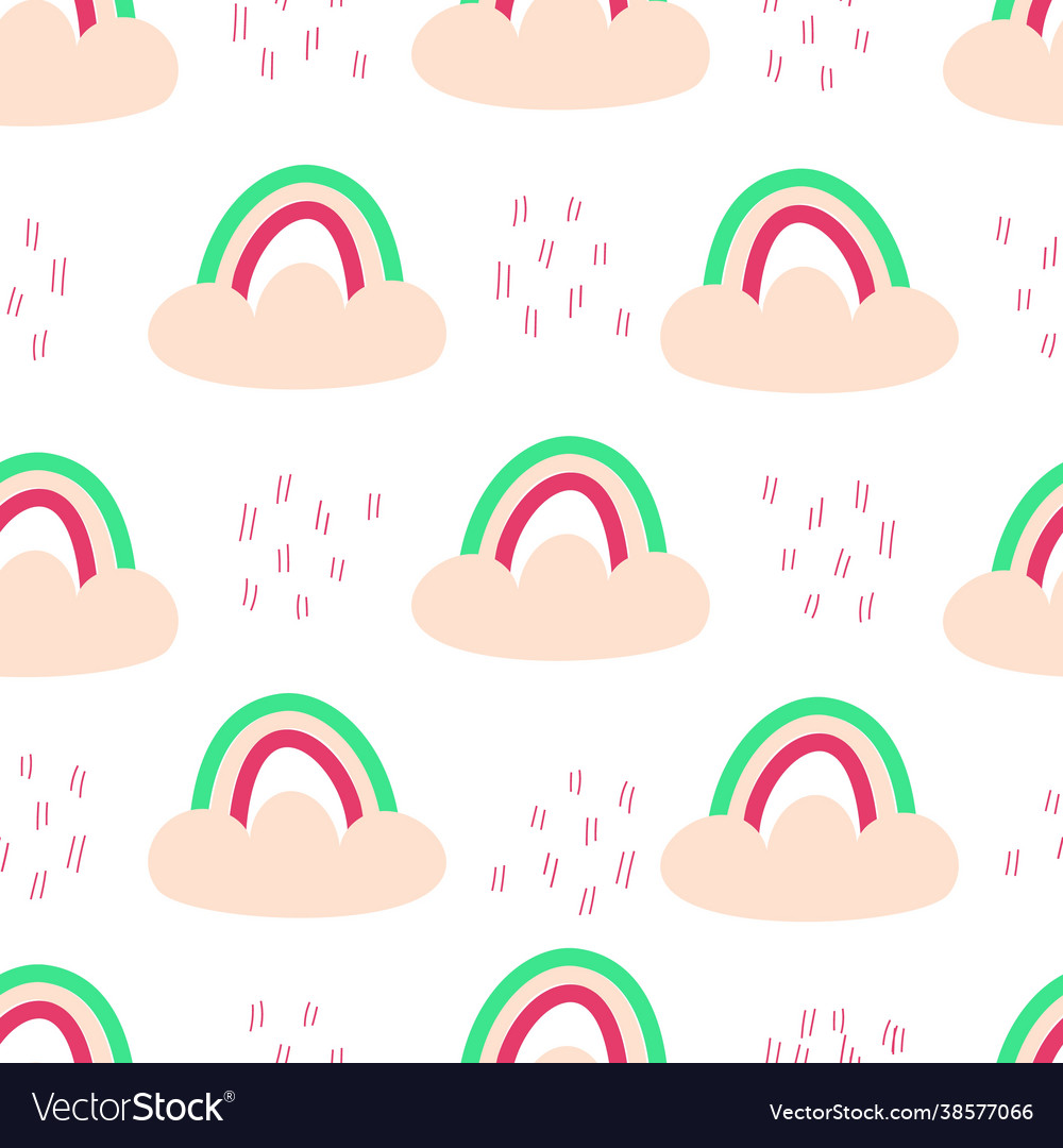 Seamless pattern with rainbow and cloud dashes vector image Seamless pattern with rainbow and cloud dashes