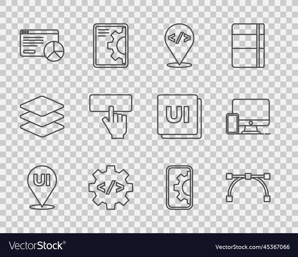 Set line ui or ux design bezier curve front end vector image Set line ui or ux design bezier curve front end