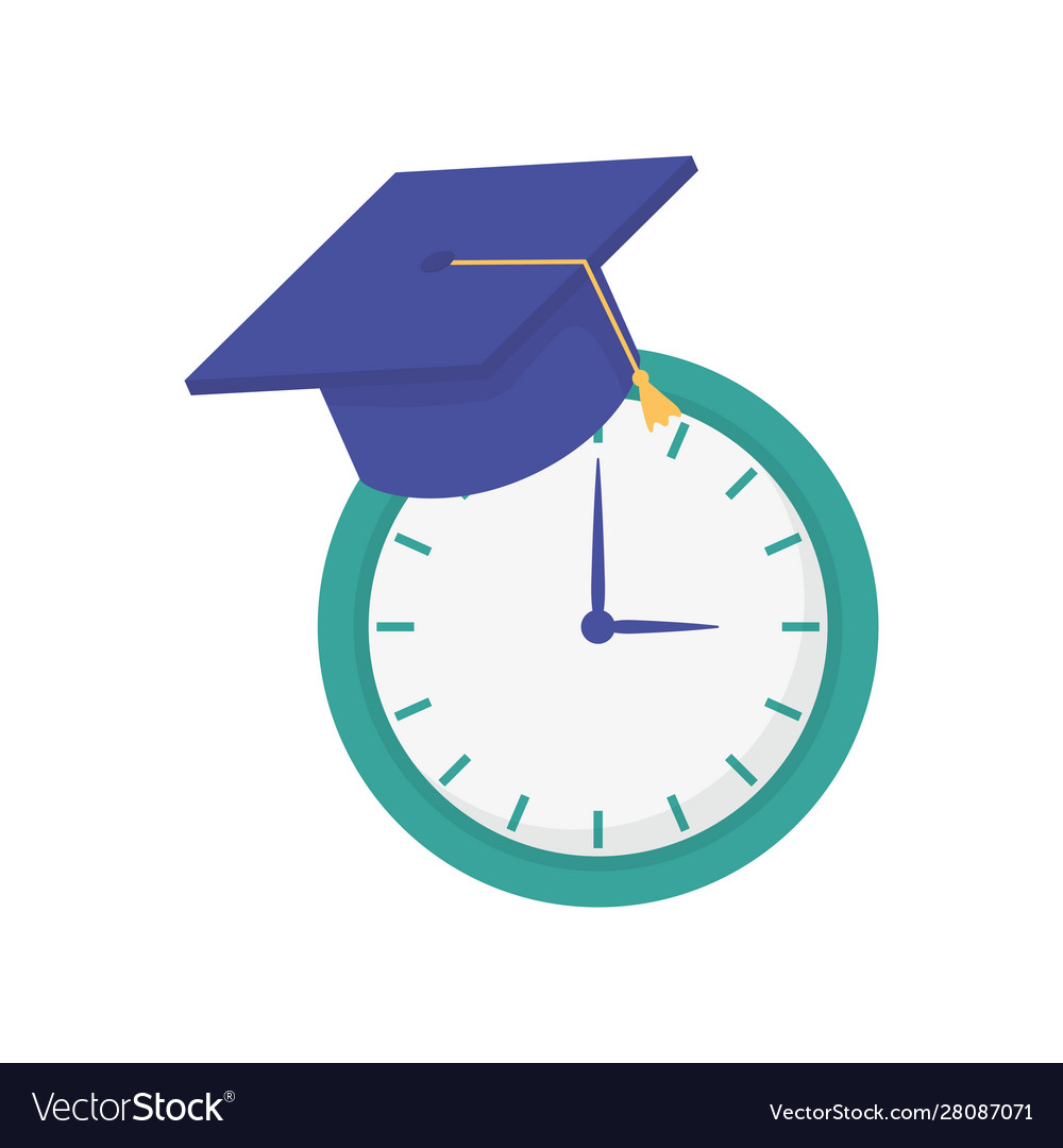 Clock time graduation hat school learning online Vector Image