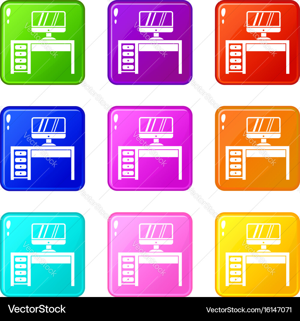 Computer desk workplace set 9 Royalty Free Vector Image