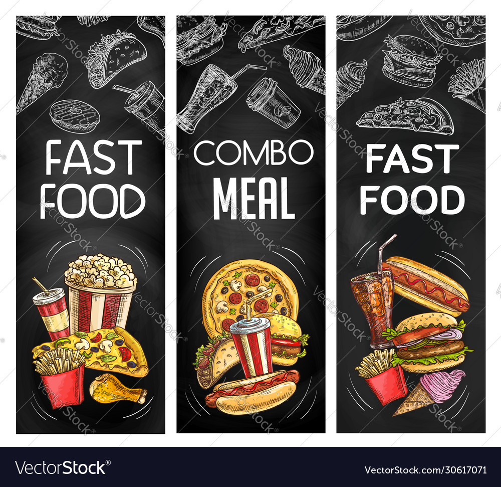 Fasst food chalkboard black banners Royalty Free Vector