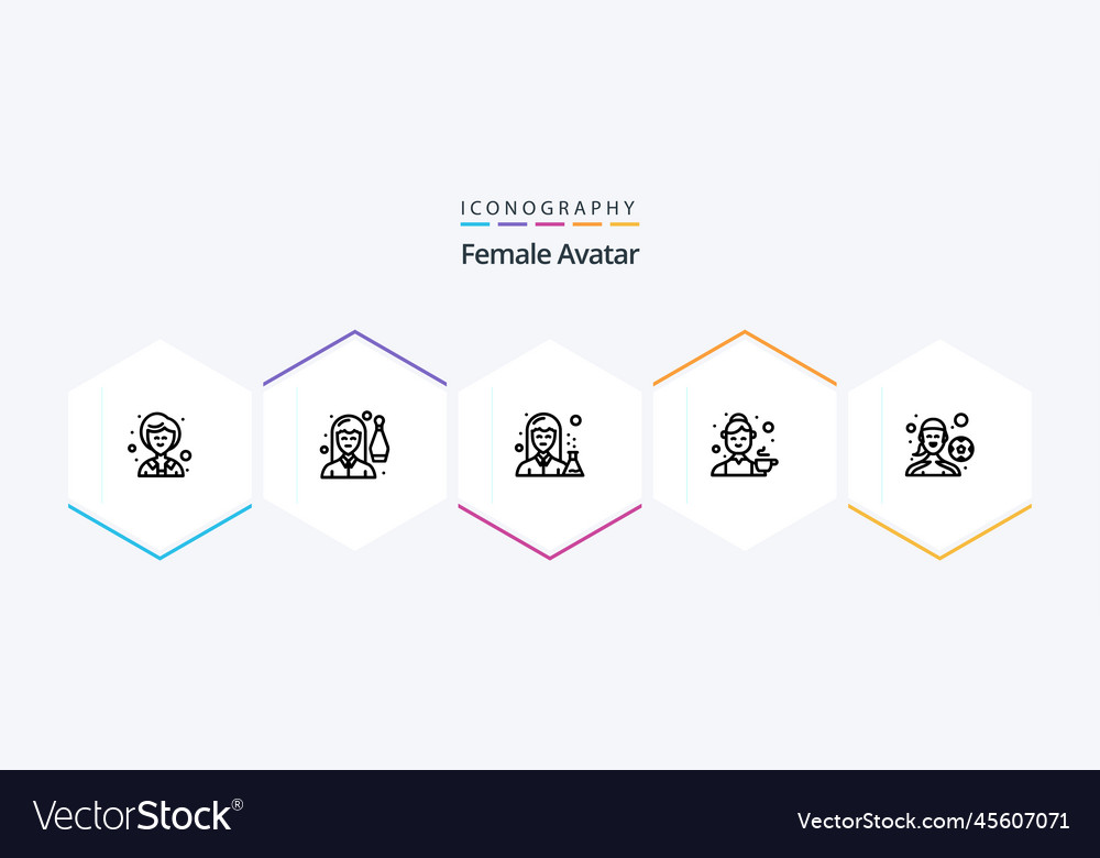 Female avatar 25 line icon pack including tea