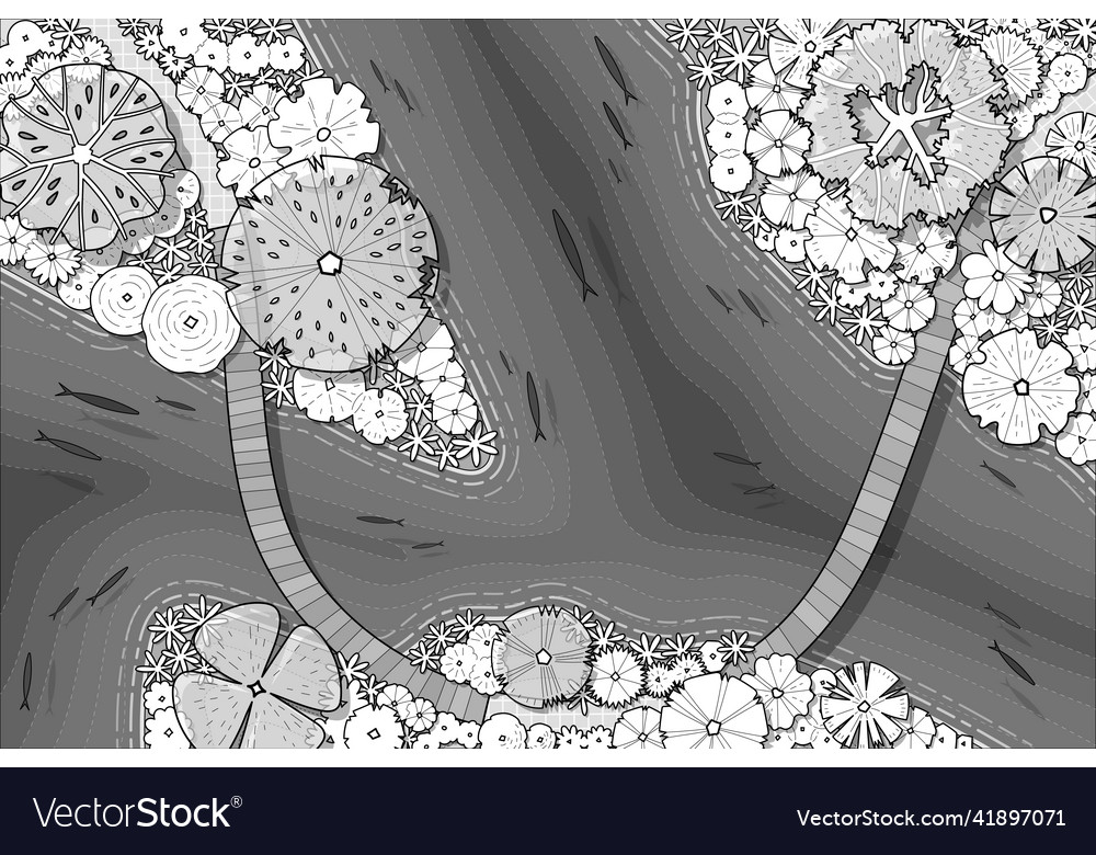 Hand drawn set of top view trees