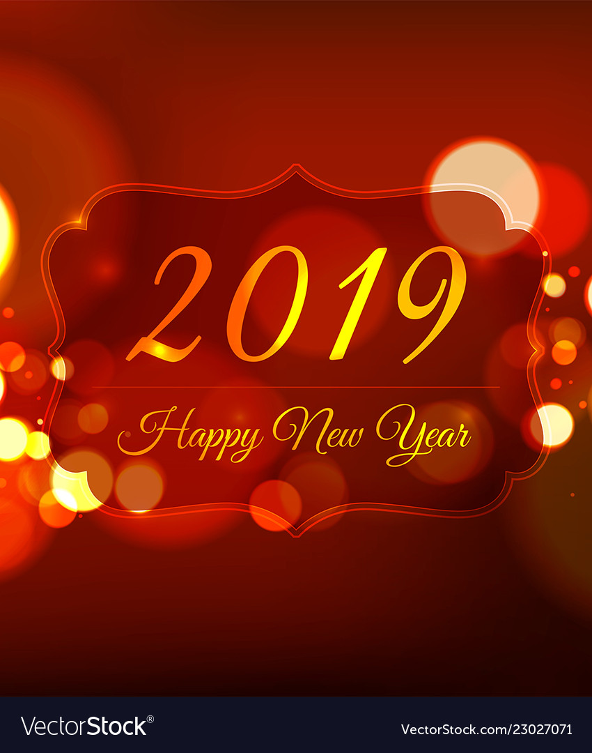 Frohes neues Jahr 2019 auf bokeh hellrotem Hintergrund
