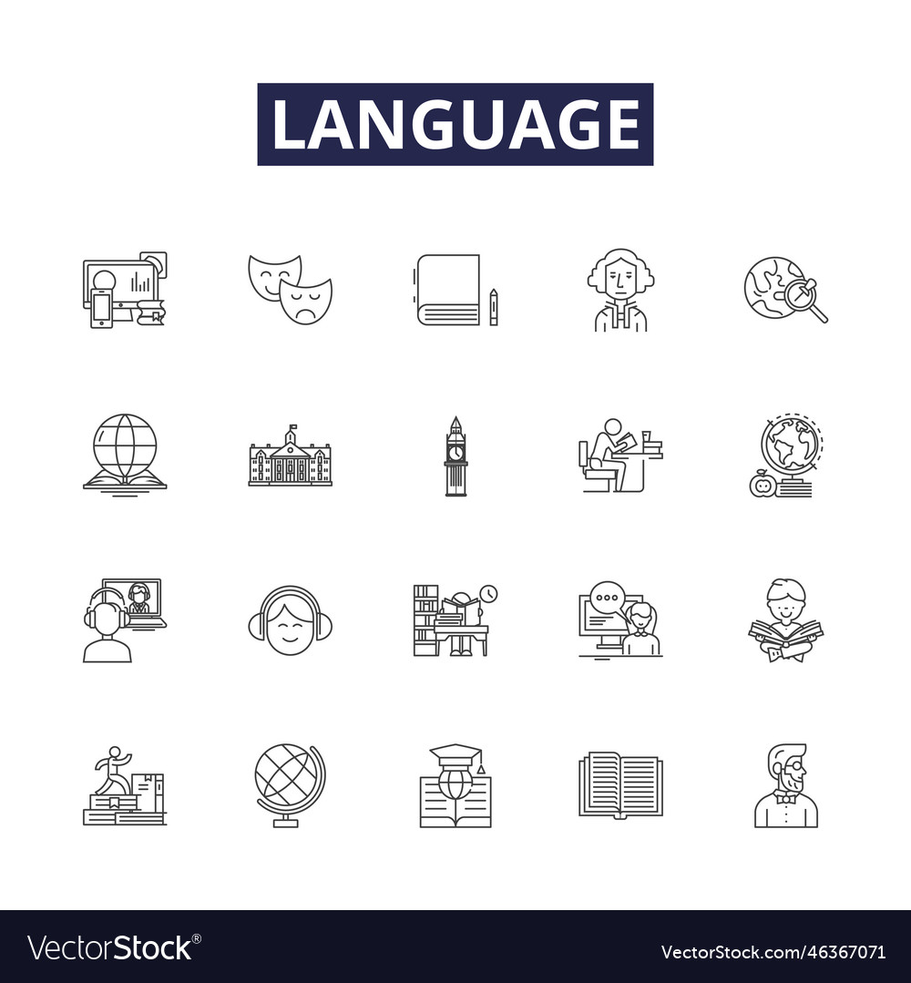 Language line icons and signs vector image Language line icons and signs