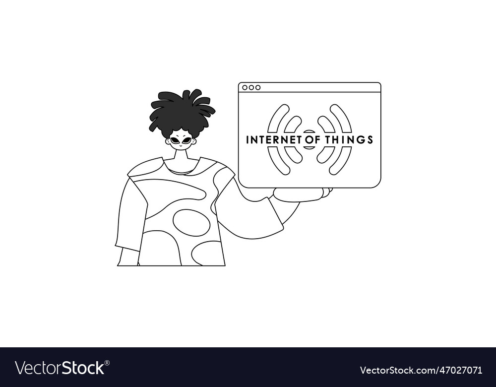 Man grasps linear style logo symbolizing