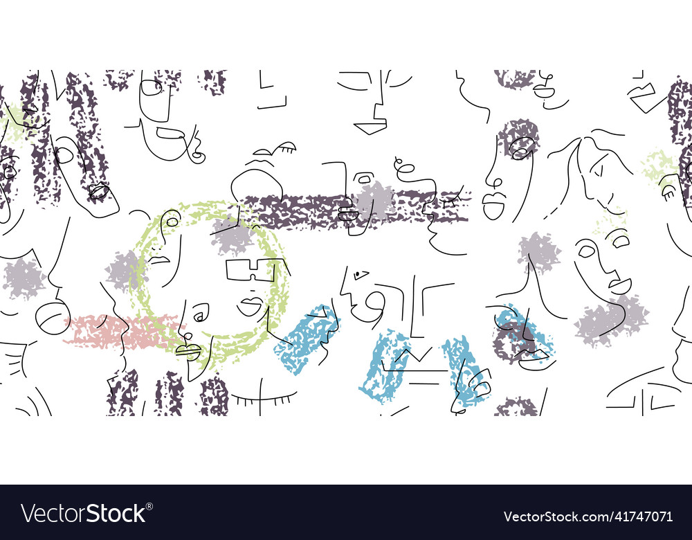 One line drawing abstract face seamless pattern Vector Image One line drawing abstract face seamless pattern