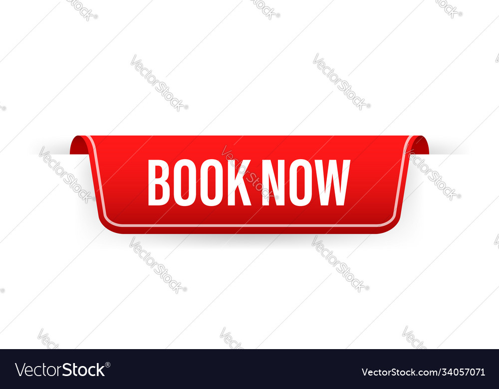 Red ribbon on book now text white background Vector Image