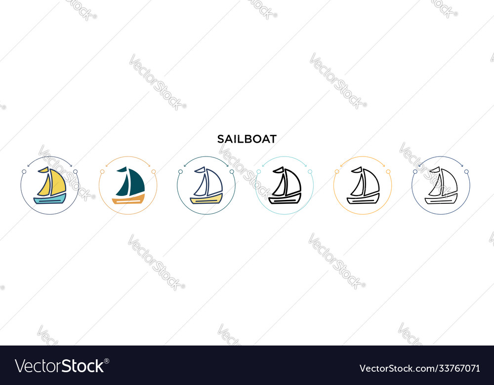 Segelboot-Ikone in gefüllter dünner Linie Umriss Vector Image Segelboot-Ikone in gefüllter dünner Linie Umriss