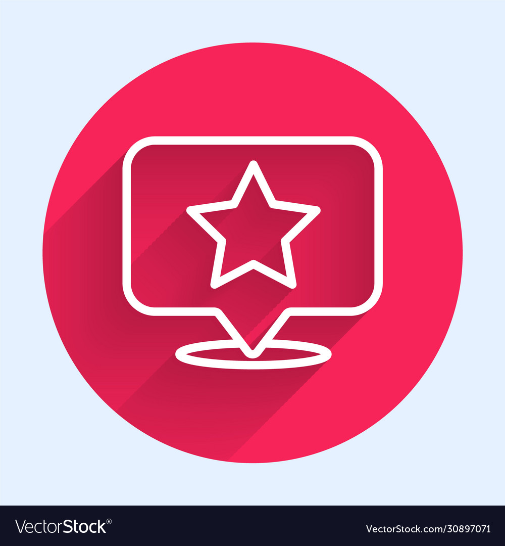 Weiße Linie Kartenzeiger mit Sternsymbol isoliert vector image Weiße Linie Kartenzeiger mit Sternsymbol isoliert