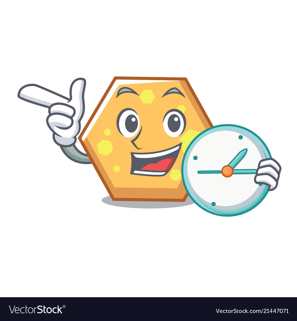 With clock hexagon character cartoon style Vector Image With clock hexagon character cartoon style