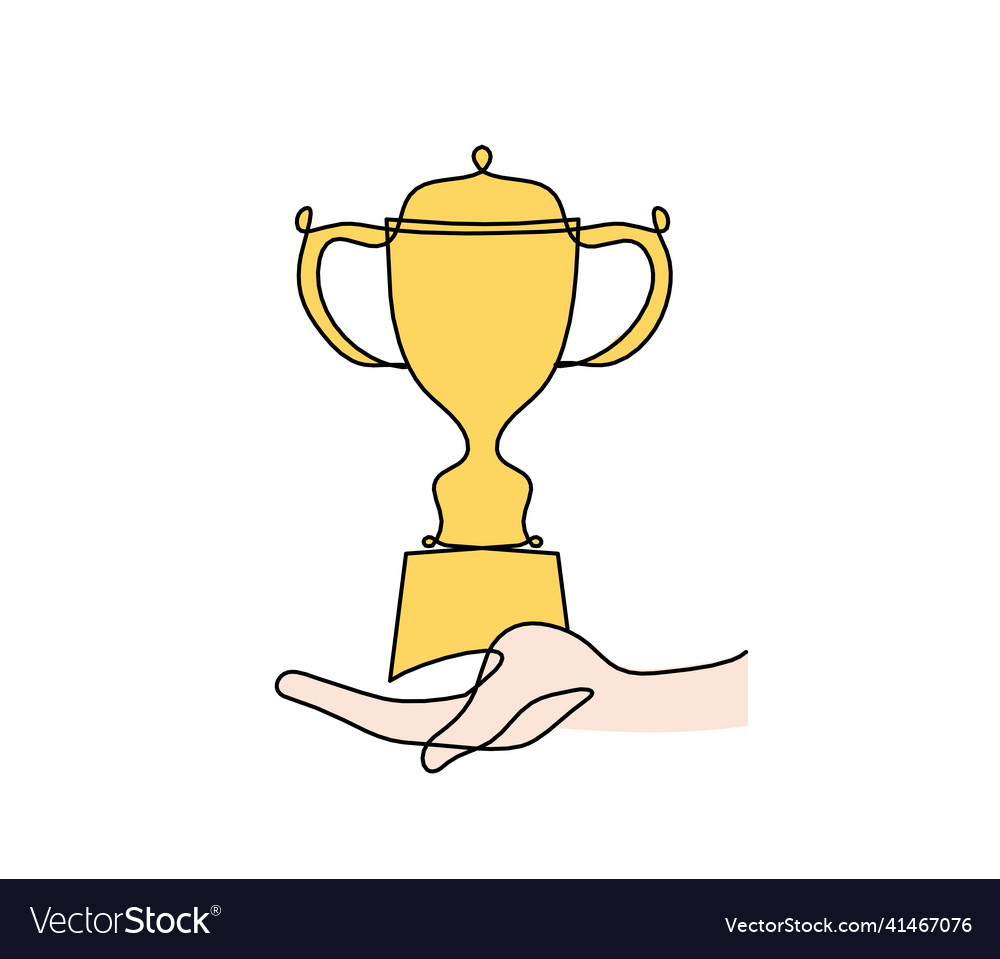 Abstract color cup with hand as continuous lines