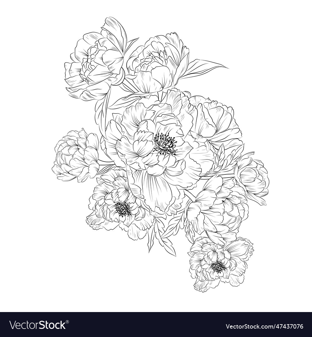 Antistress peony flower entangle tattoo drawings Vector Image