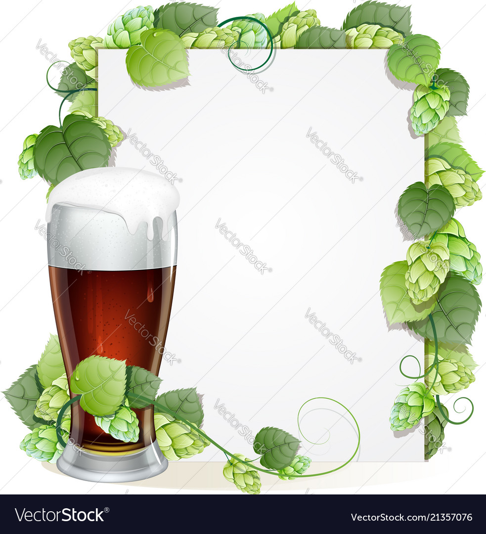 Beer glass and hops branch