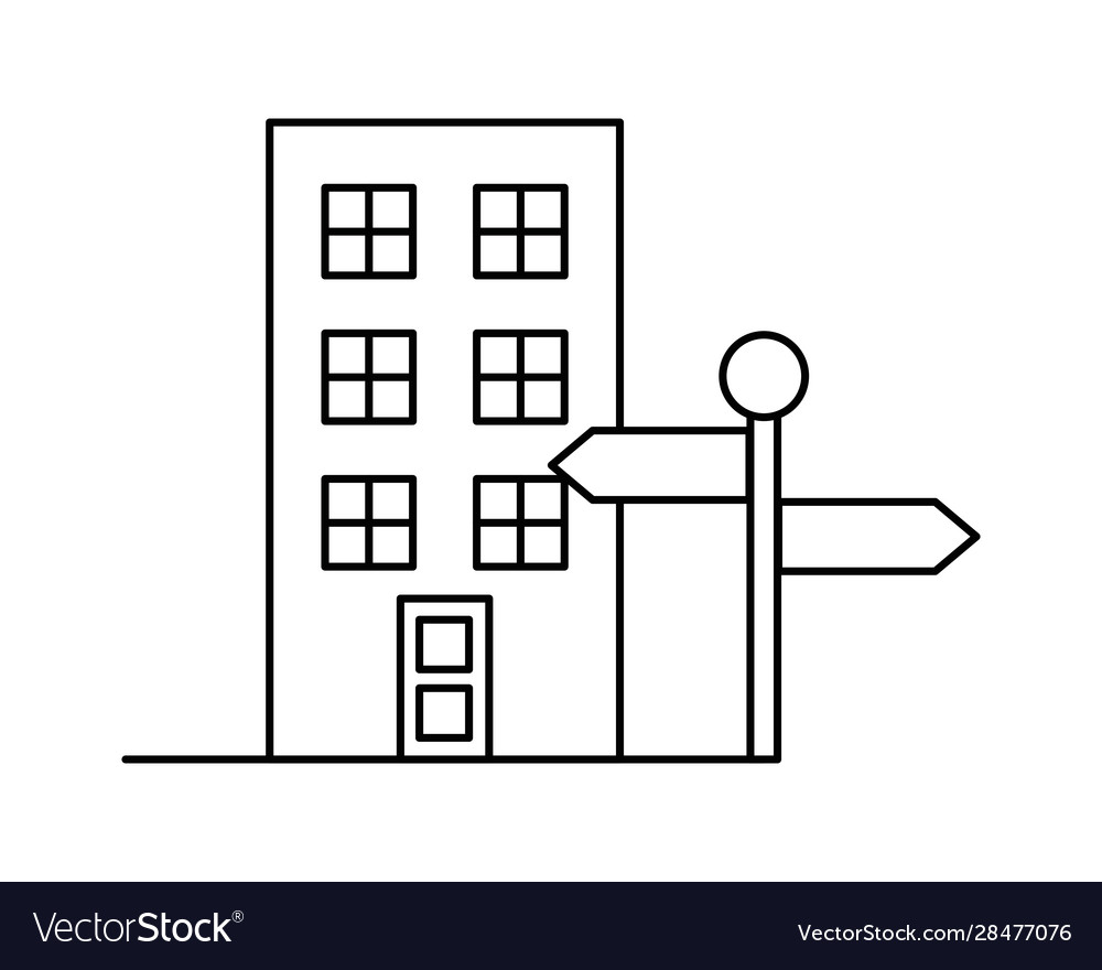 Building front facade with arrows signals